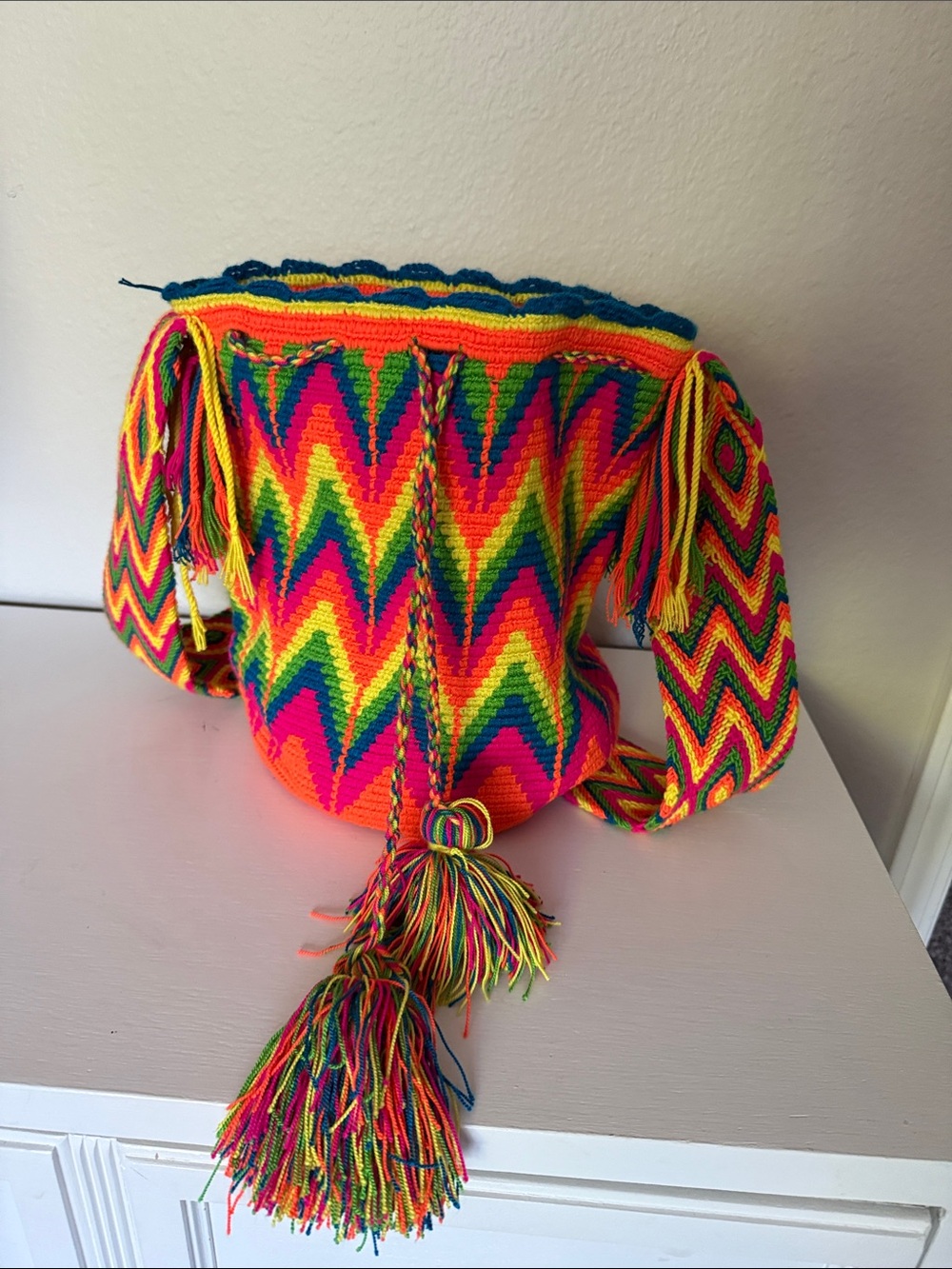 Handwoven Neon Chevron Crossbody Bag - Multicolor